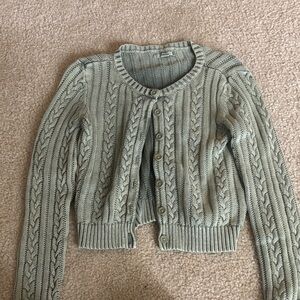 Women's Cropped Green Cable Knit Sweater
